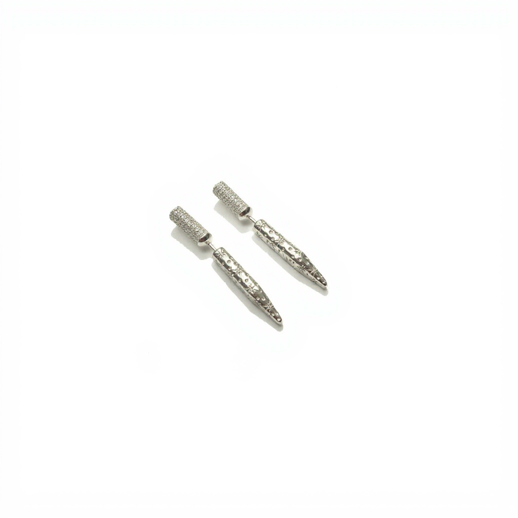 Nujoum Pin Earrings - Silver with Diamonds